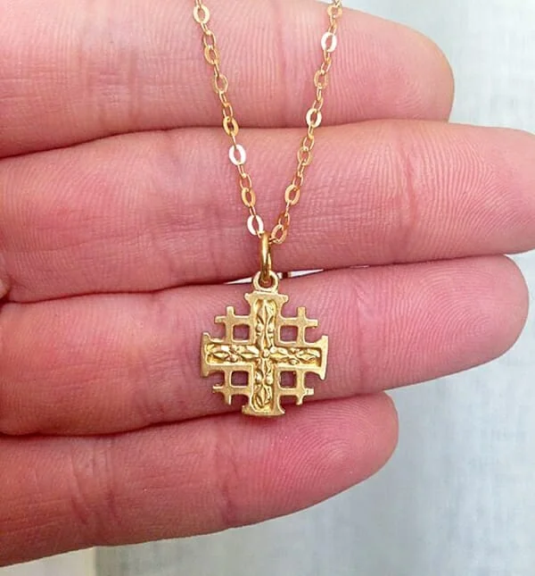 Set of bracelet, stud or dangle earrings and small pendant, Jerusalem Cross  | Beautifulisraelstore